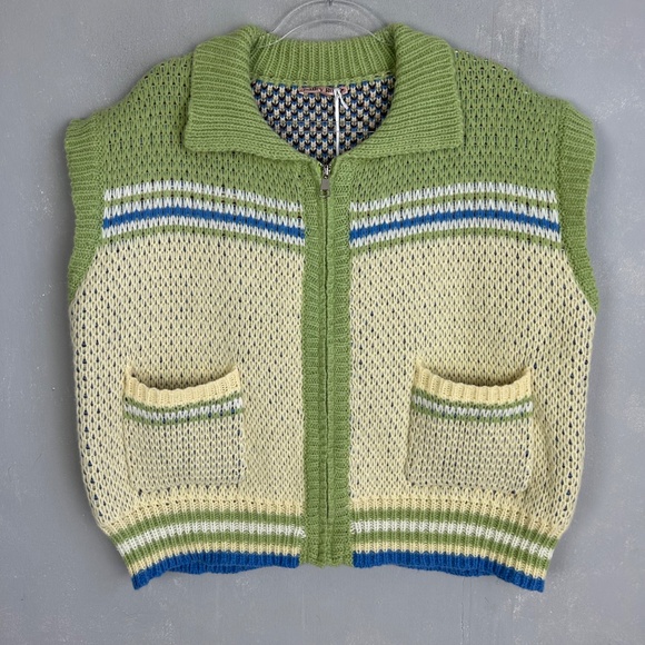 Bailey Rose size L oversized zip up vest retro knitted western cowboy green NEW - Picture 3 of 13